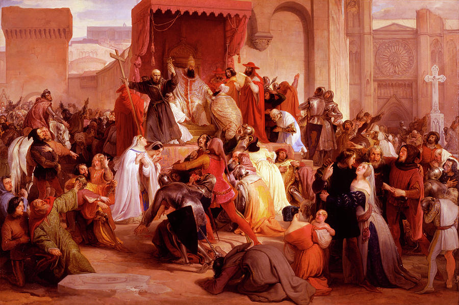 Byzantine Painting - Pope Urban II Preaching the First Crusade in the Square of Clermont by Francesco Hayez