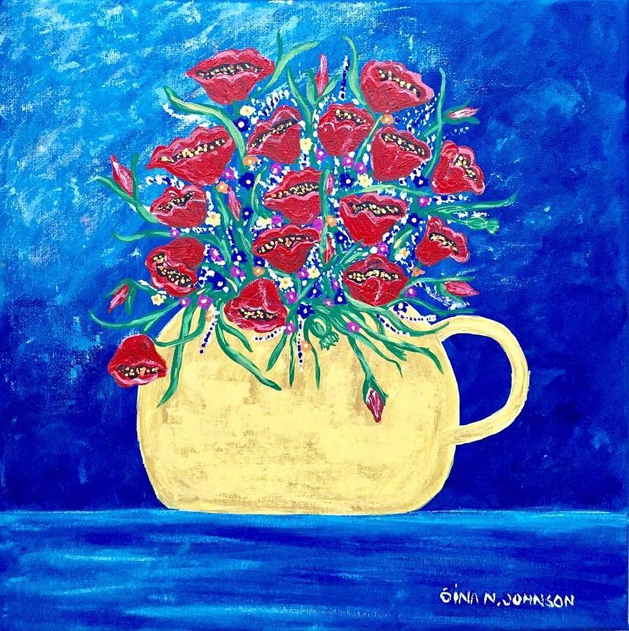 Poppy flowers love Painting by Gina Nicolae Johnson