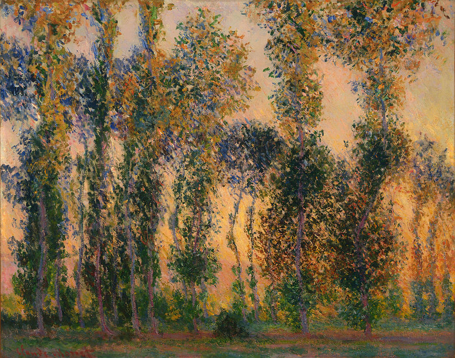 Vintage Painting - Poplars At Giverny - Sunrise by Mountain Dreams