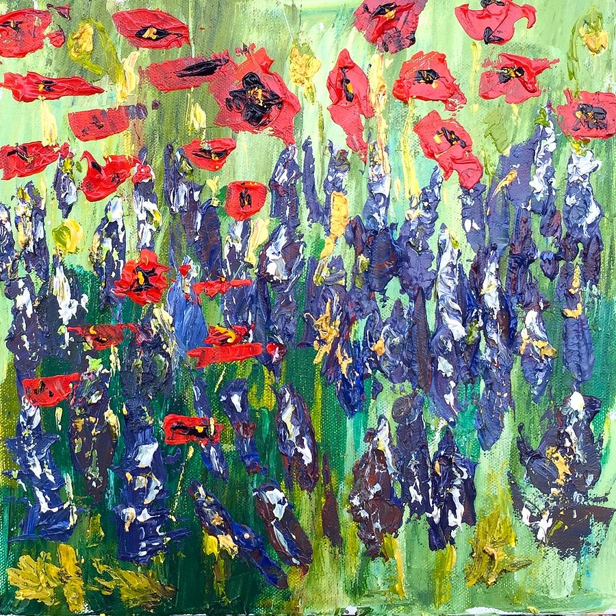 Poppies and Bluebonnets in Fredricksburg Painting by Julene Franki