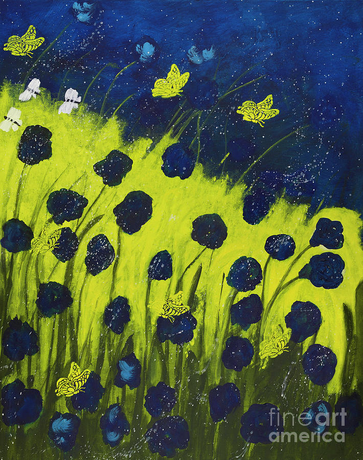 Poppies and Butterflies in the Meadow Painting by Catalina Walker