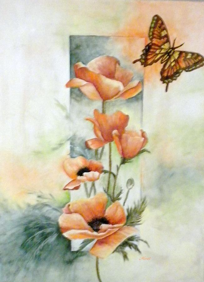 Poppies and Butterfly Painting by Marti Idlet