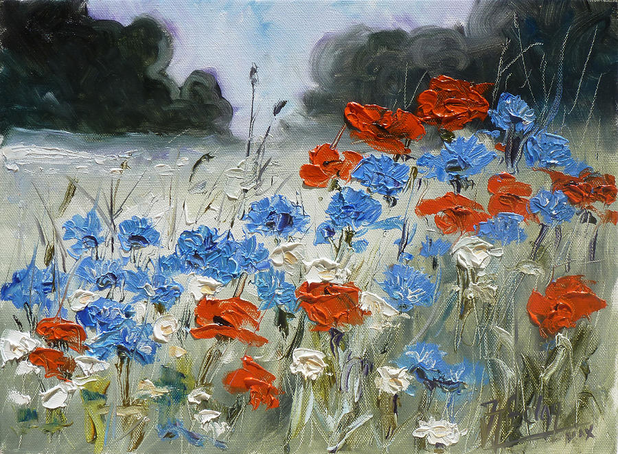 Poppies and cornflowers Painting by Irek Szelag