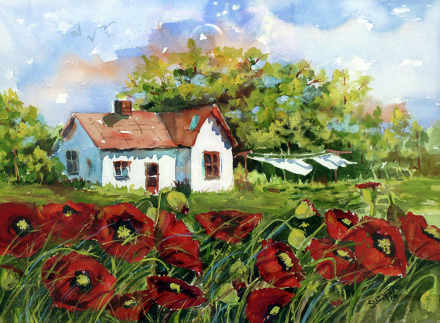 Poppy Painting - Poppies and Laundry by Suzy Pal Powell