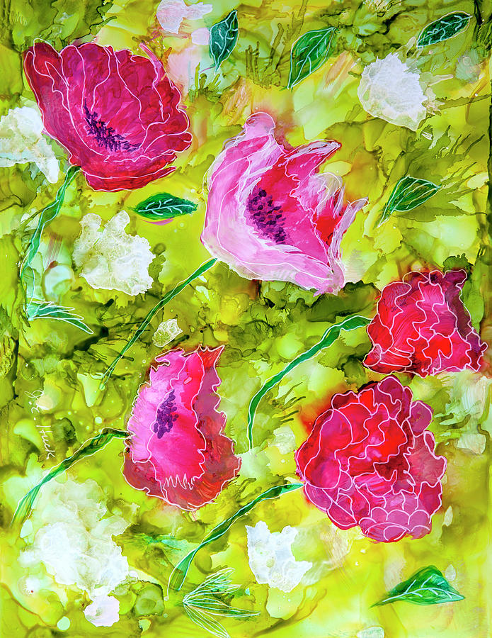 Poppies and Peonies Painting by Judy Huck