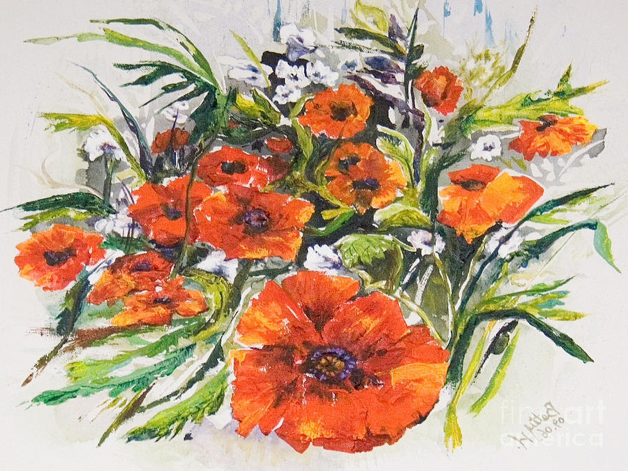 Poppies and Wildflowers Painting by Elisabeta Hermann