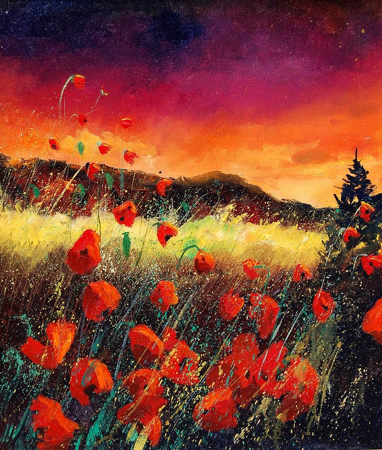 Poppies at sunset 67 Painting by Pol Ledent