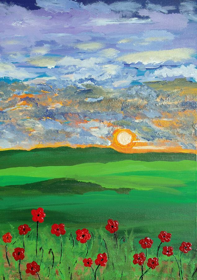 Sunset Painting - Poppies at Sunset by Daniel Nadeau