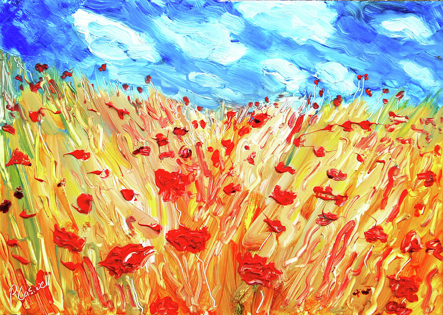 Poppies Braunton Painting by Pete Caswell