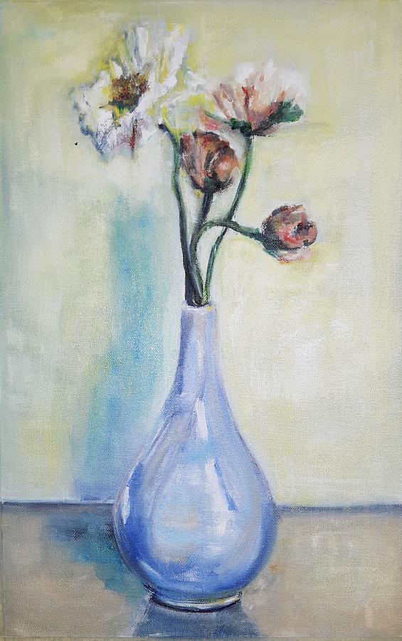 Poppies in a Blue Vase Painting by Christel Roelandt