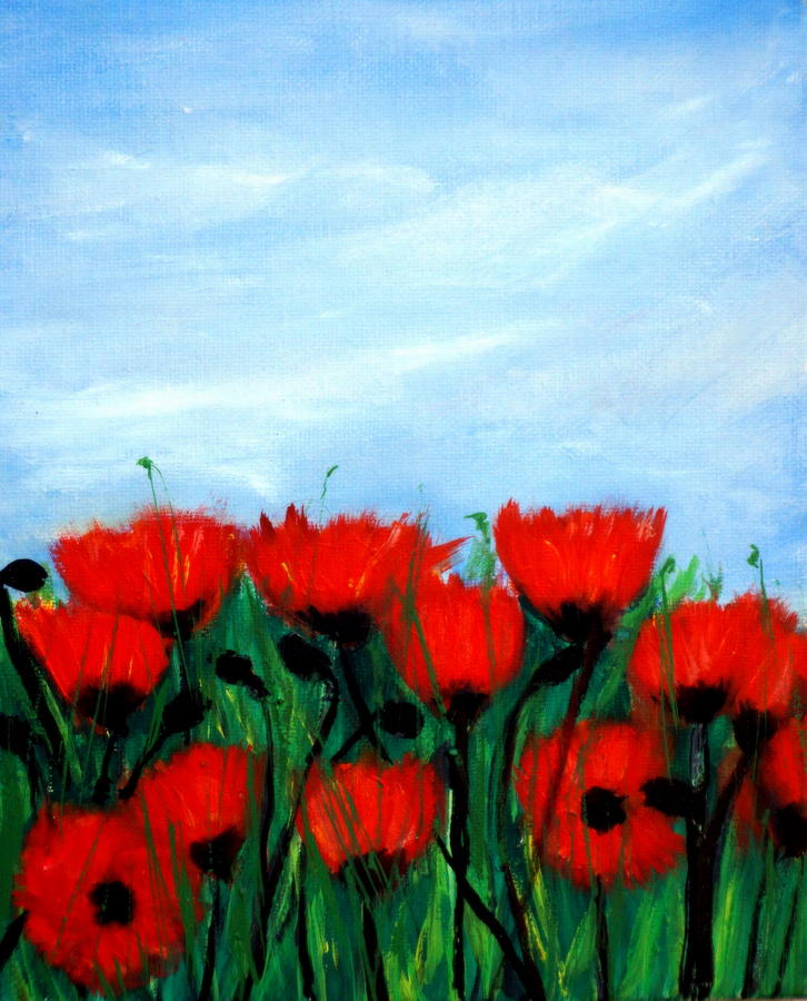 Poppies in a Field Painting by Katy Hawk