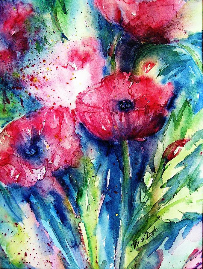 Poppies in a Garden Painting by Trudi Doyle