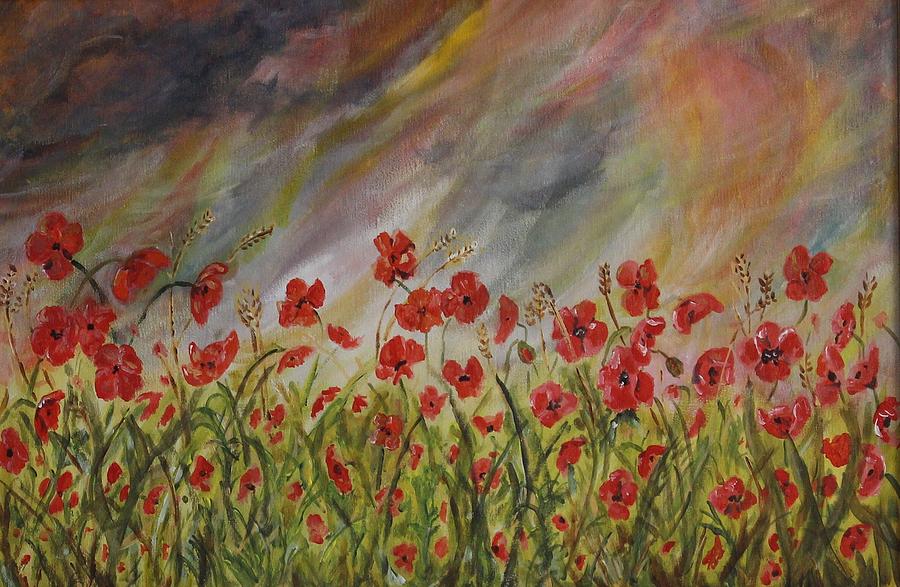 Poppies in a storm Painting by David Capon