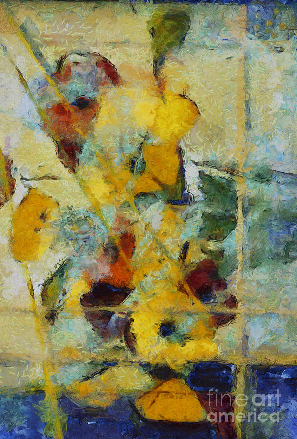 Abstract Still Life Painting - Poppies in a Window by Avonelle Kelsey