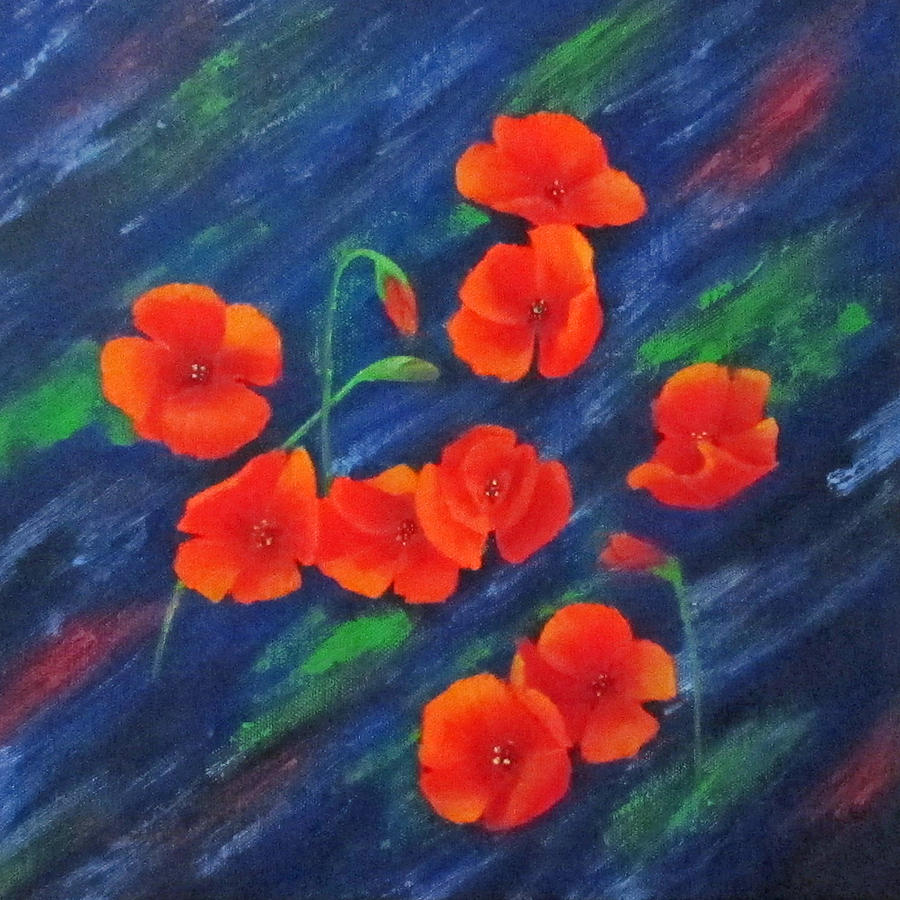 Poppies In Abstract Painting by Roseann Gilmore