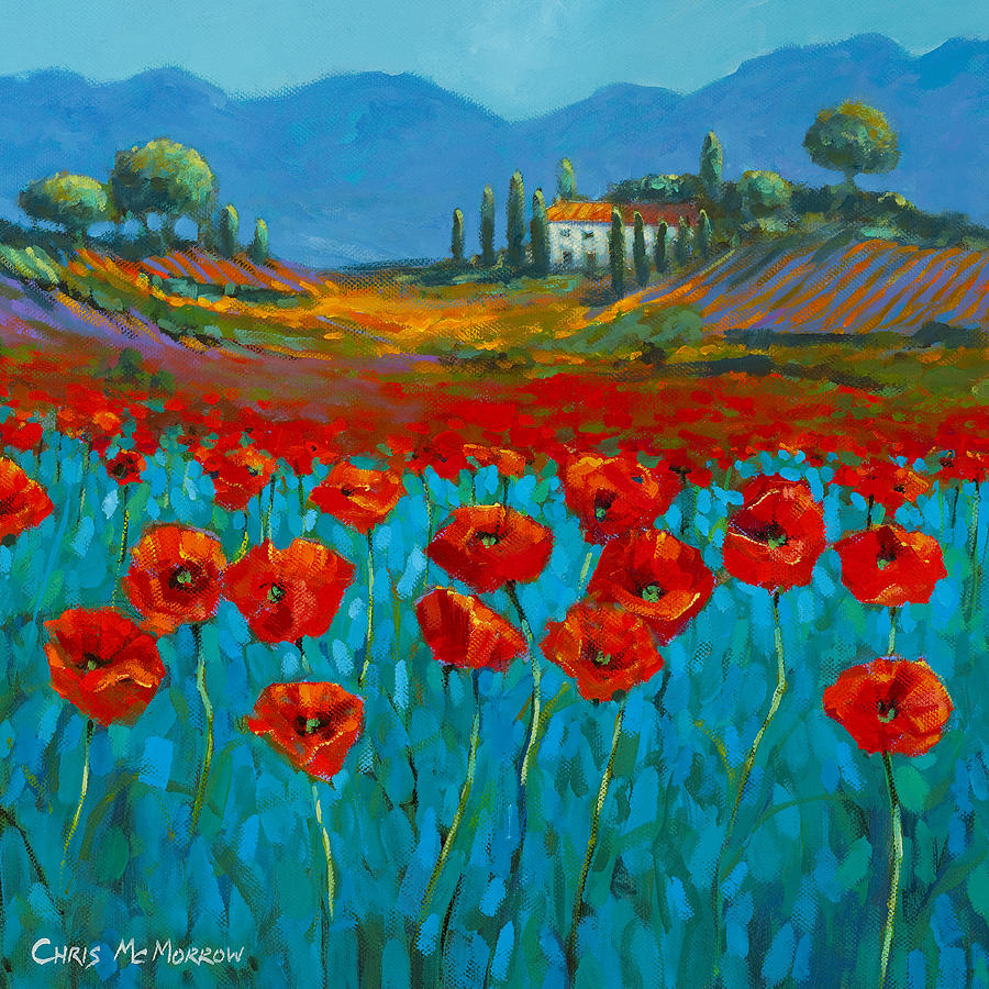 Flower Painting - Poppies in Blue by Chris Mc Morrow