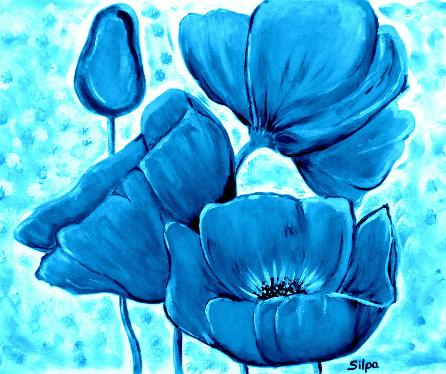 Poppies In Blue Painting by Silpa Saseendran