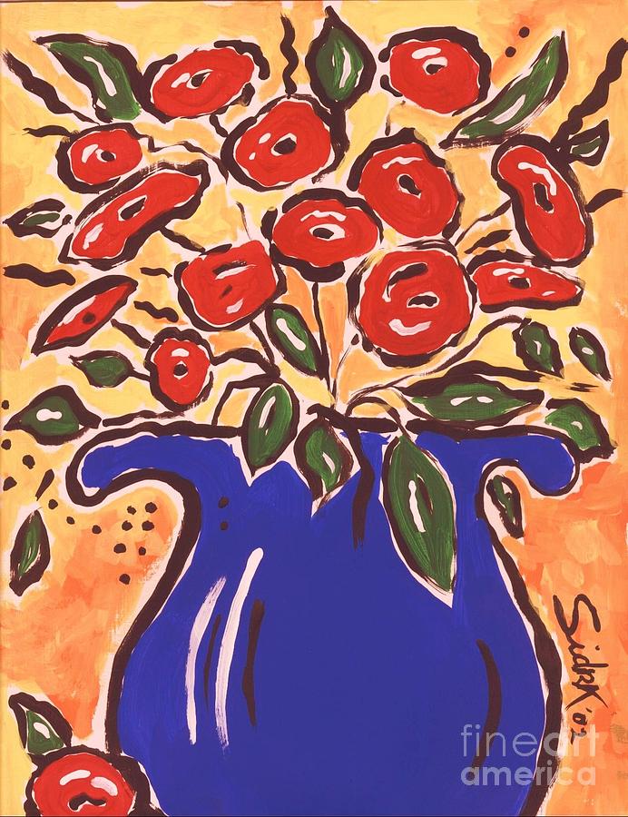 Floral Painting - Poppies in Blue Vase 2001 by Sidra Myers