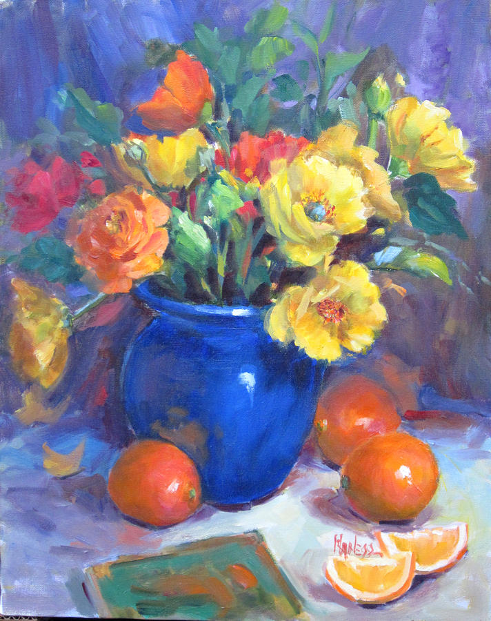 Poppies In Blue Vase Painting by Liz Maness - Fine Art America