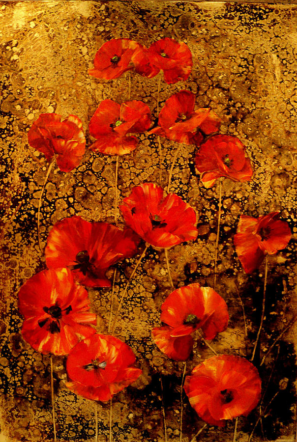 Flower Painting - Poppies In Gold by Nelu Gradeanu