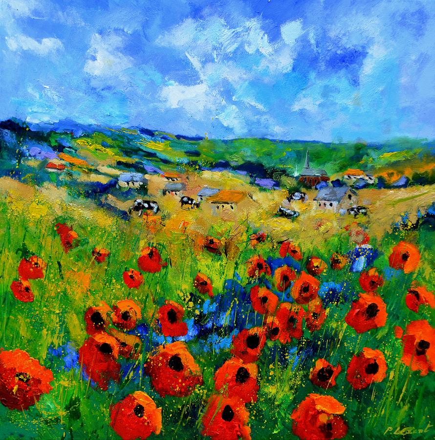 Poppies in Ieper  Painting by Pol Ledent