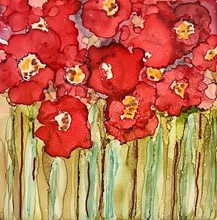 Poppies in Rain Painting by Brenda Owen