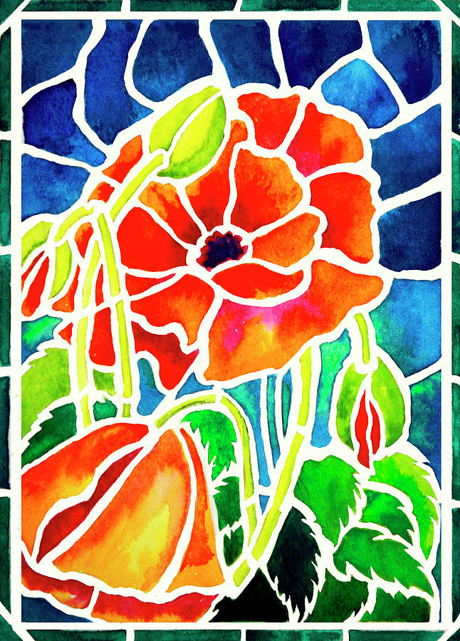 Flower Painting - Poppies In Stained Glass by Janis Grau