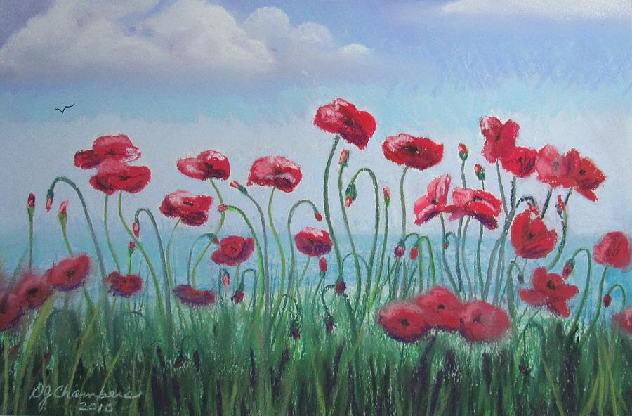 Red Poppies In The Field Painting by Donna Chambers