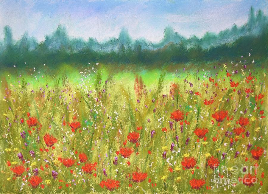 Poppies In the Meadow  Pastel by Barrie Stark