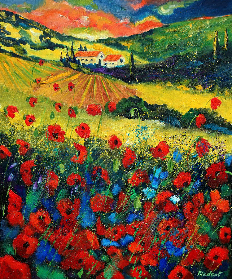 Poppies In Tuscany Painting