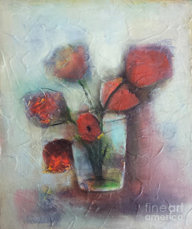 Poppies in Vase Mixed Media by Vesna Antic