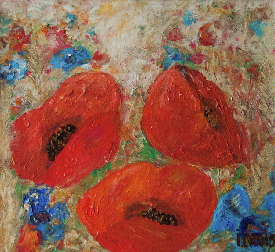Poppy Painting - Poppies. Not evening yet by Inga Leitasa ArtBonBon