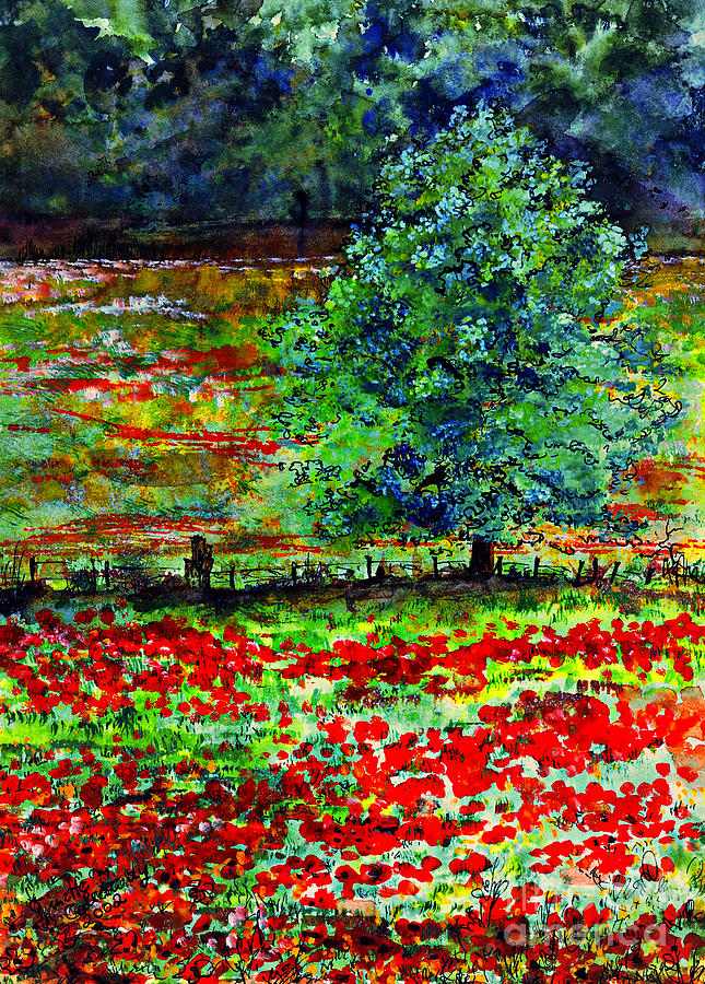 Poppies Of Somme Watercolor  Painting by Ginette Callaway