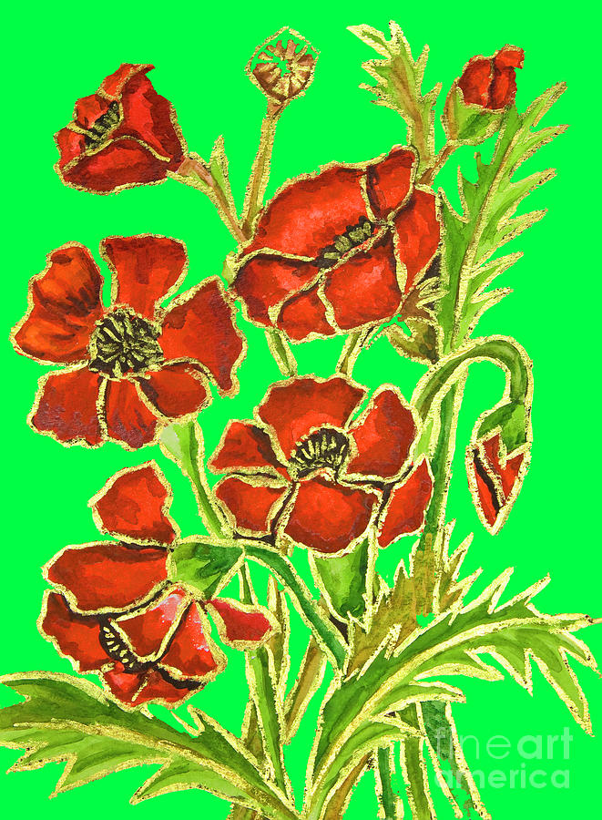 Poppies on green background, painting Painting by Irina Afonskaya