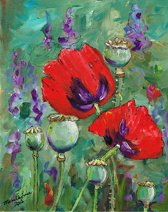 Poppies on Green Painting by Michelle Lake - Fine Art America