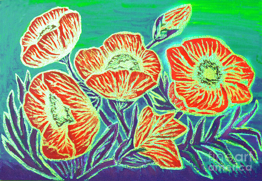 Poppies on green, painting  Painting by Irina Afonskaya