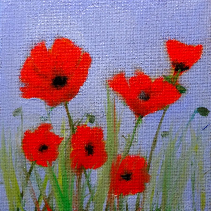 Poppies on Lavender background Painting by Katy Hawk