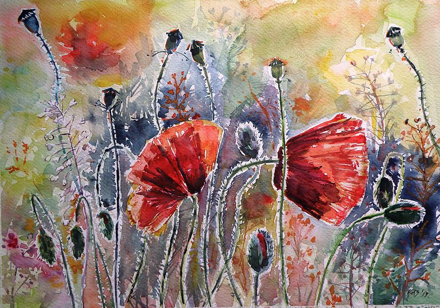Poppies on the field Painting by Kovacs Anna Brigitta