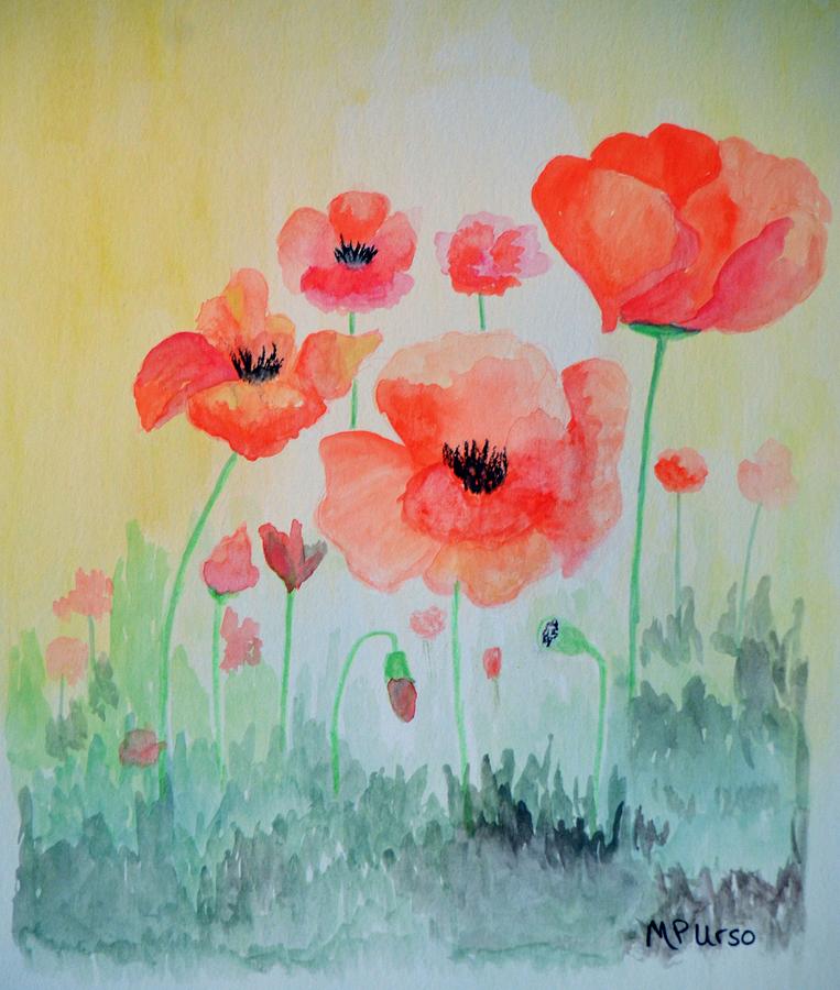 Poppies - Watercolor Painting by Maria Urso
