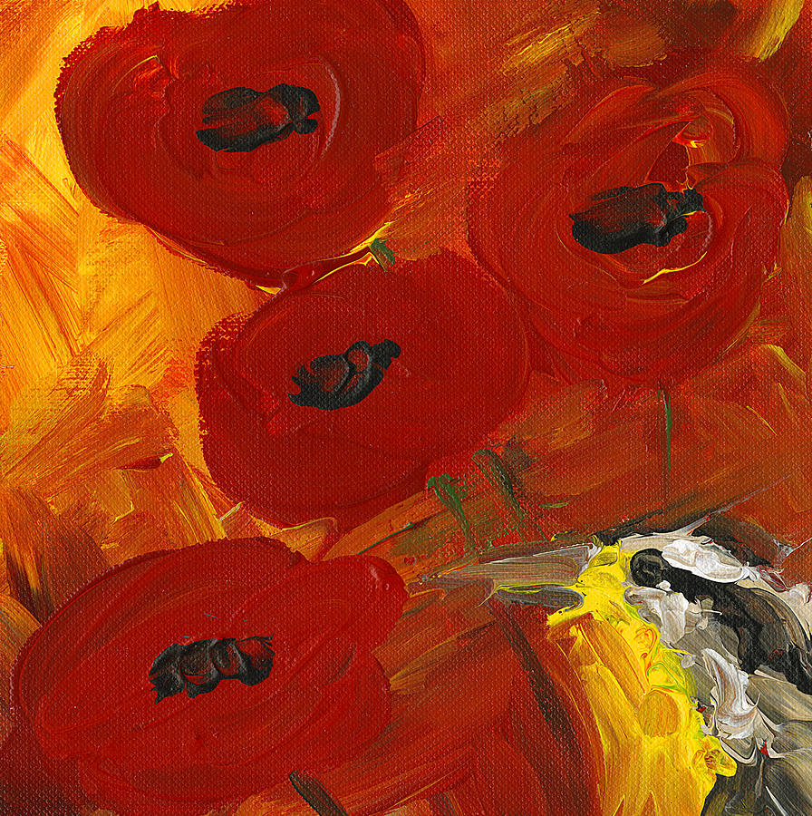 Poppy Painting - Poppies with Meadowlark by Kelly Riccetti