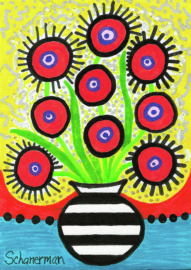Poppin Red Poppies Drawing by Susan Schanerman