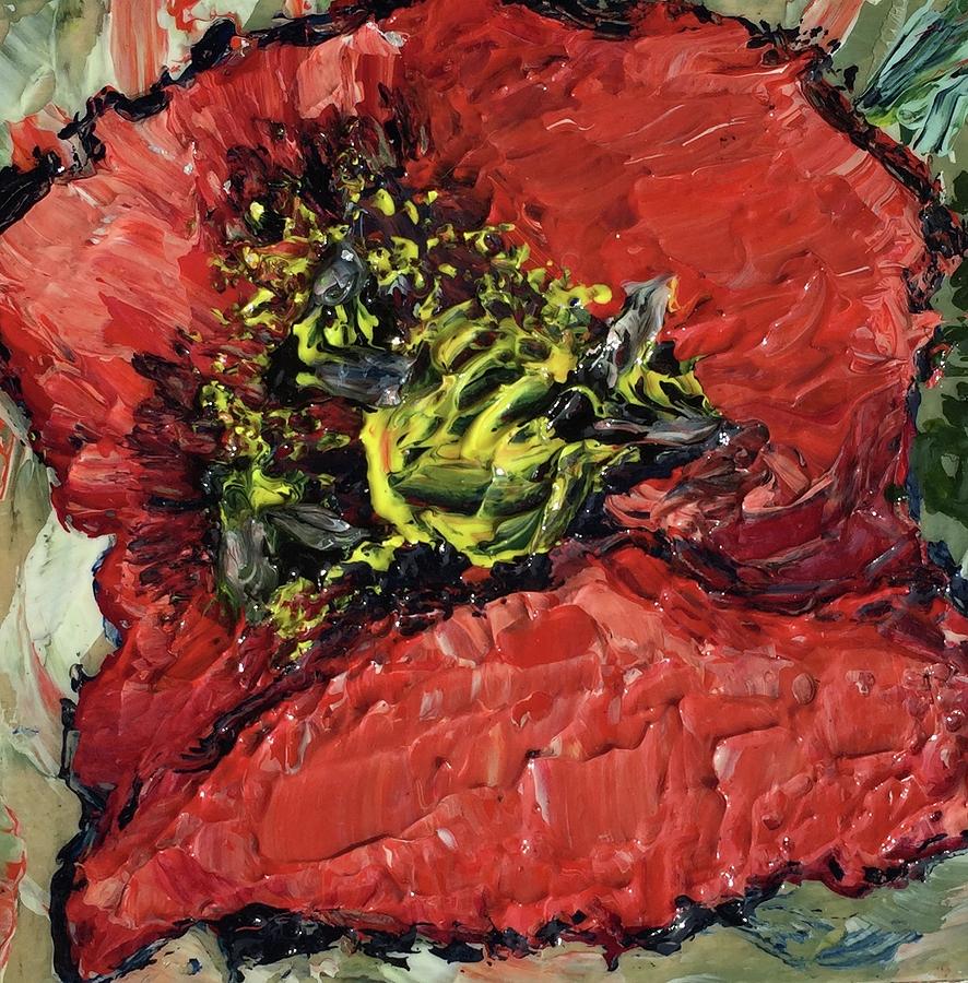 Poppy and Three Bees Painting by Julene Franki