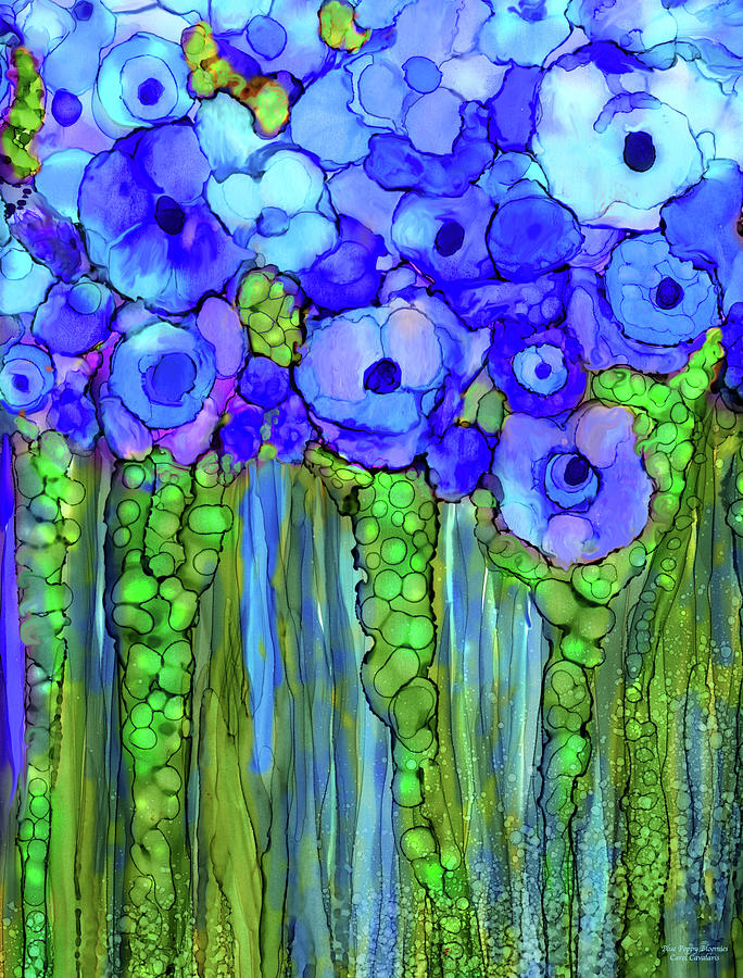 Poppy Bloomies 1 - Blue Mixed Media by Carol Cavalaris