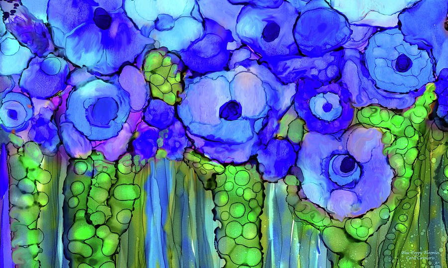 Poppy Bloomies 3 - Blue Mixed Media by Carol Cavalaris