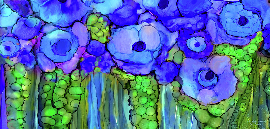 Poppy Bloomies 4 - Blue Mixed Media by Carol Cavalaris