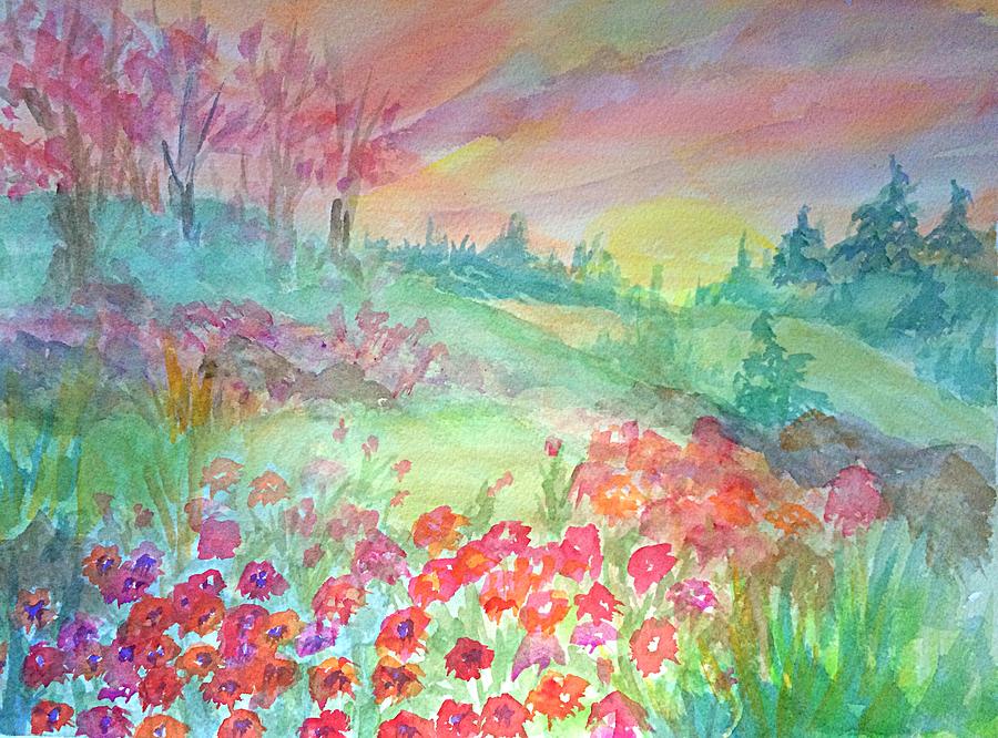 Poppy Field at Sunrise Painting by Ellen Levinson
