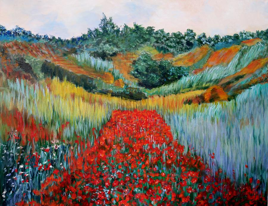 Poppy Field in a Valley near Giverny Painting by Carole Sluski