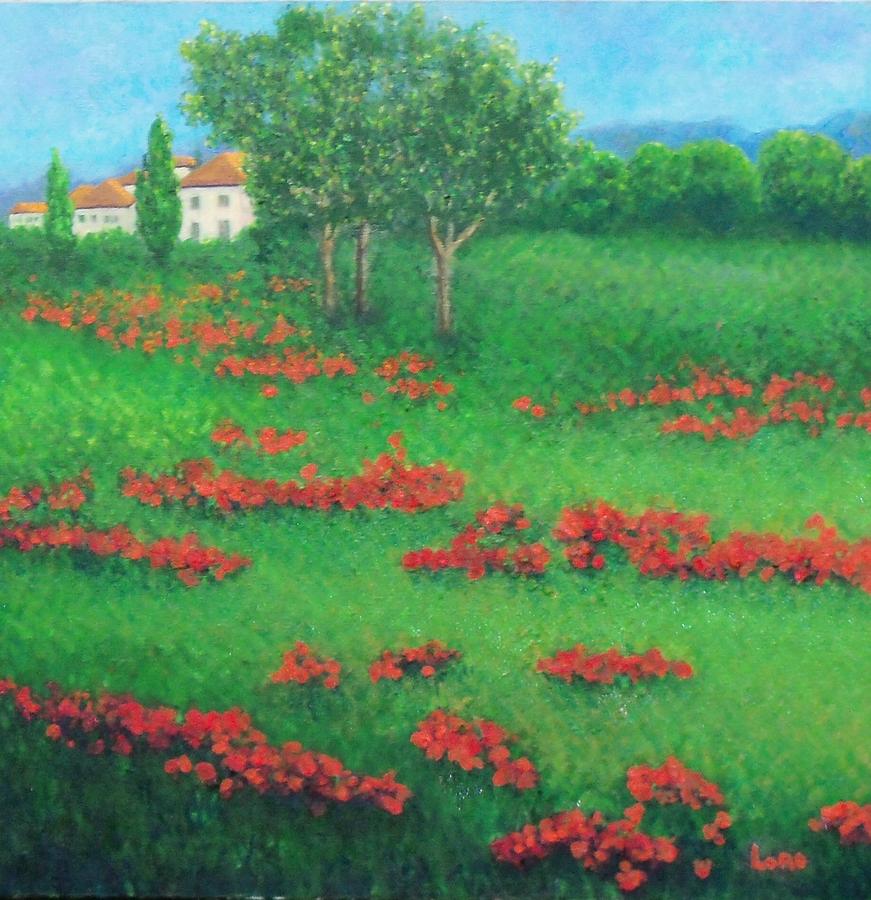 Landscape Painting - Poppy Field in Italy by Lore Rossi