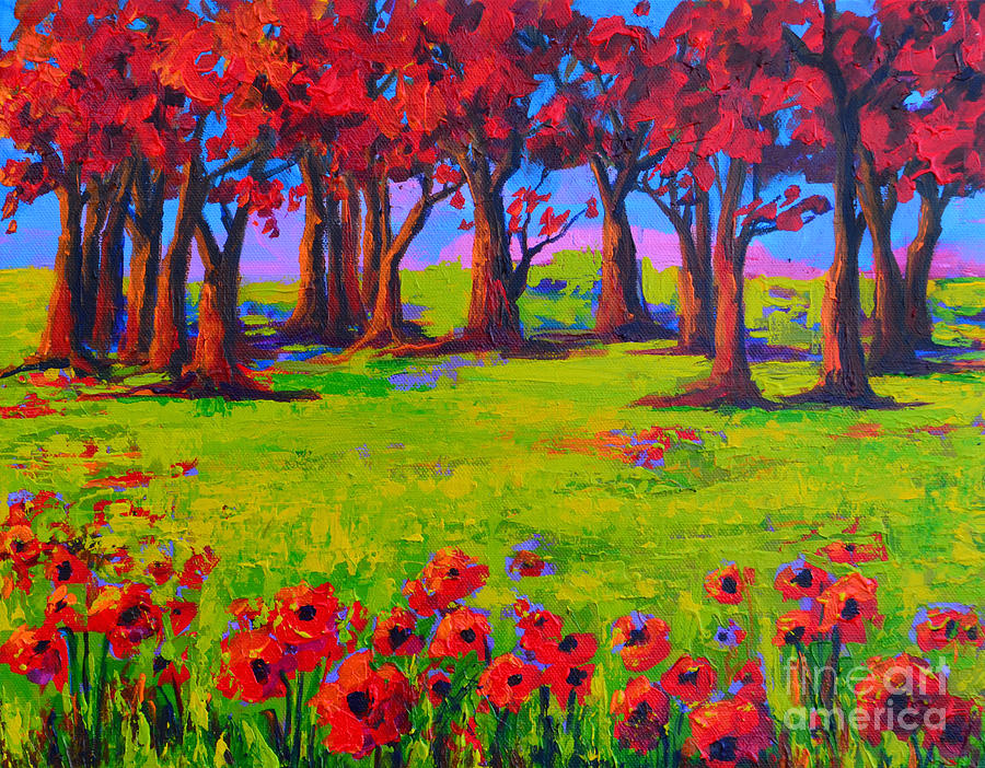 Poppy Field Modern Landscape colorful palette knife work 2 Painting by Patricia Awapara