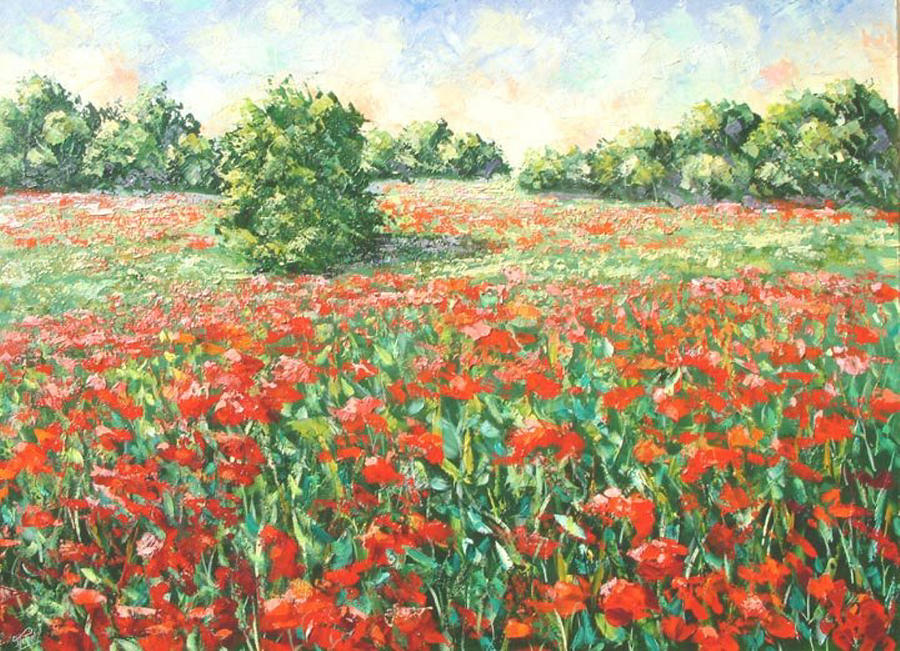 Poppy field Provence South of France Painting by Frederic Payet